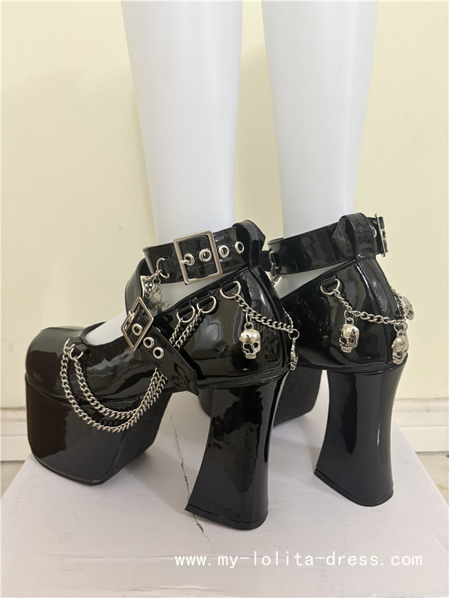 Black Shiny High Platform Punk Lolita Shoes $57.99-Princess
