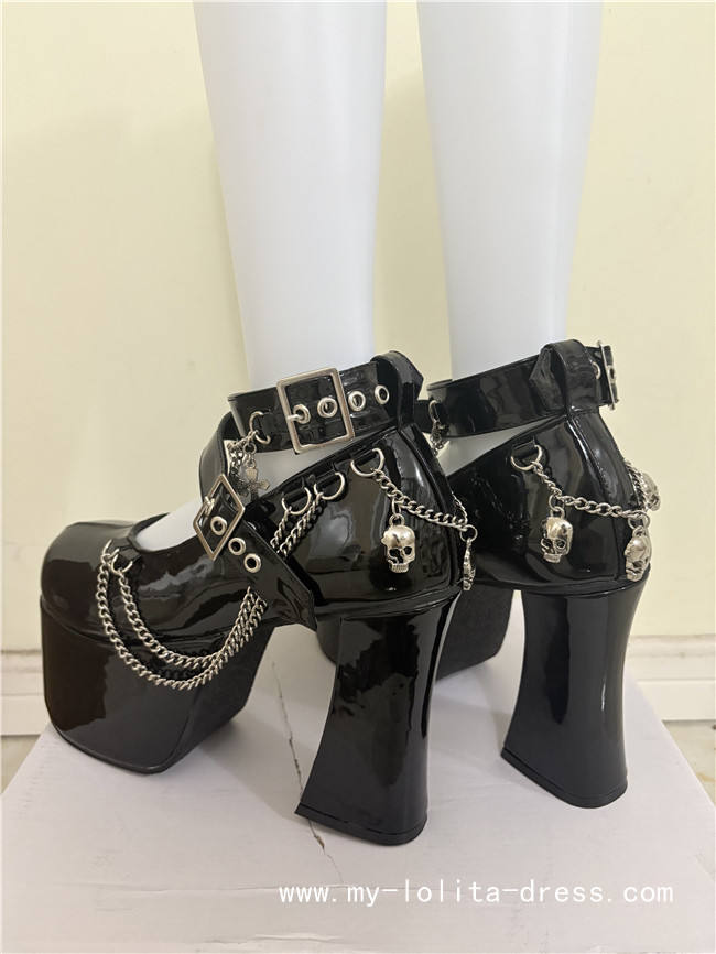 Black Shiny High Platform Punk Lolita Shoes