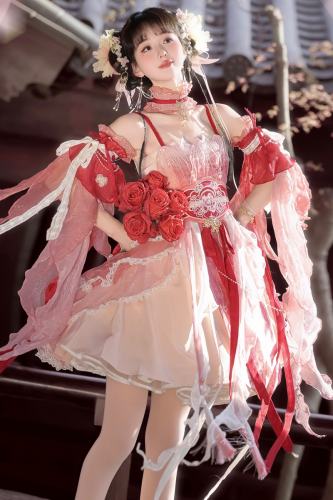 Morning Dew Hanfu Style Pink Jumper Lolita Set