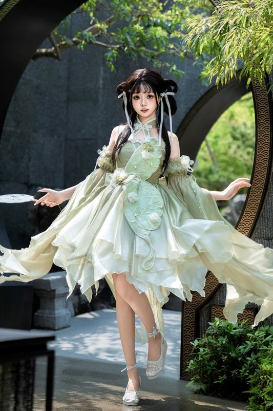 Butterfly Hanfu Style Green Jumper Lolita Set