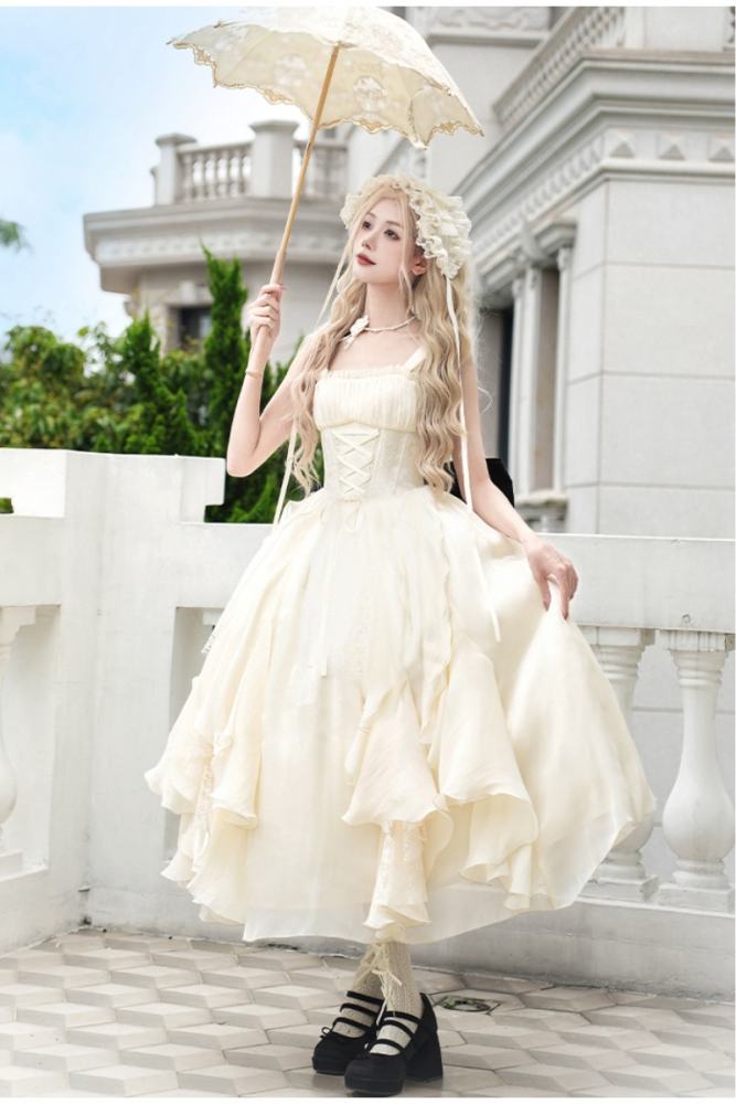 Withpuji Moonlight Lotus Leaf Layers Beige Lolita Clothing