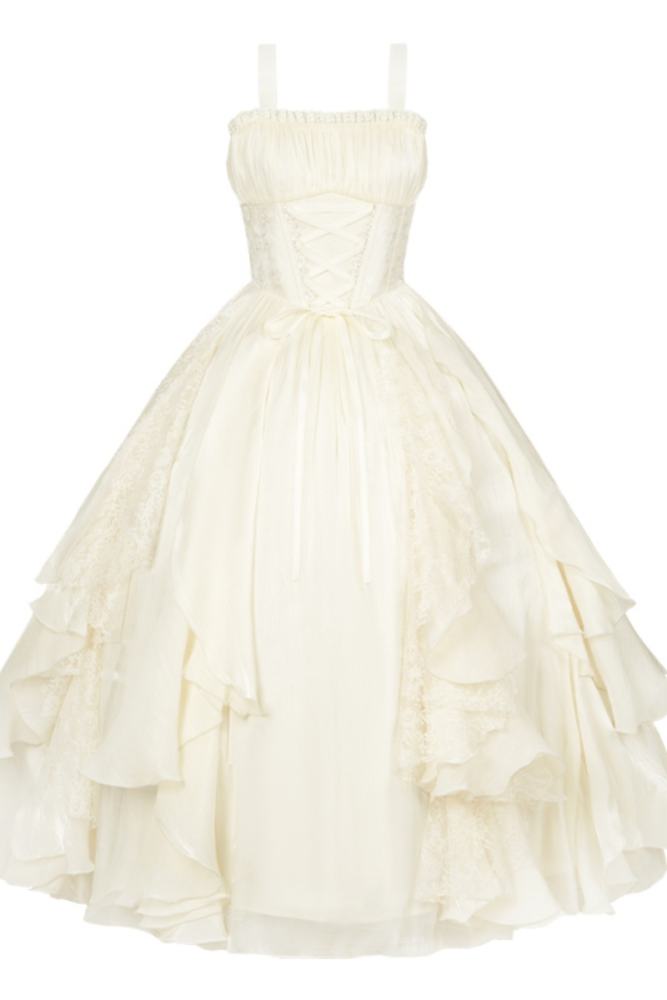 Withpuji Moonlight Lotus Leaf Layers Beige Lolita Clothing