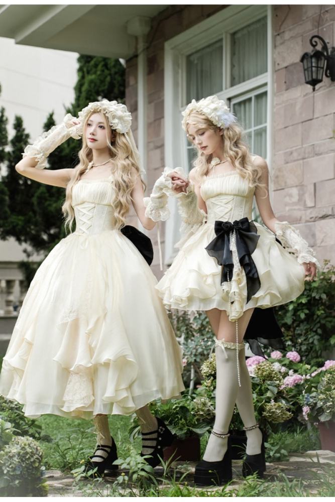Withpuji Moonlight Lotus Leaf Layers Beige Lolita Clothing