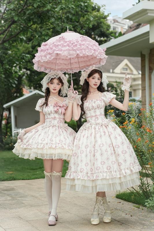 Withpuji Roses after Rain Apricot Printed Dress Lolita Clothes