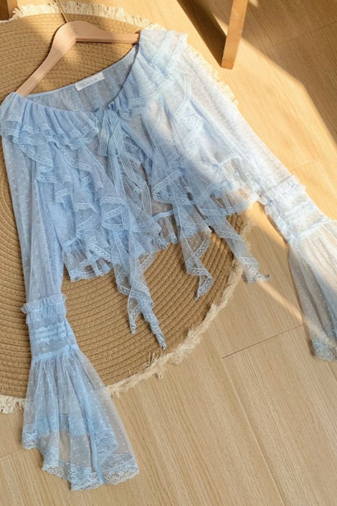 Withpuji Sunny Wind Summer Puff Sleeves Black Cardigan