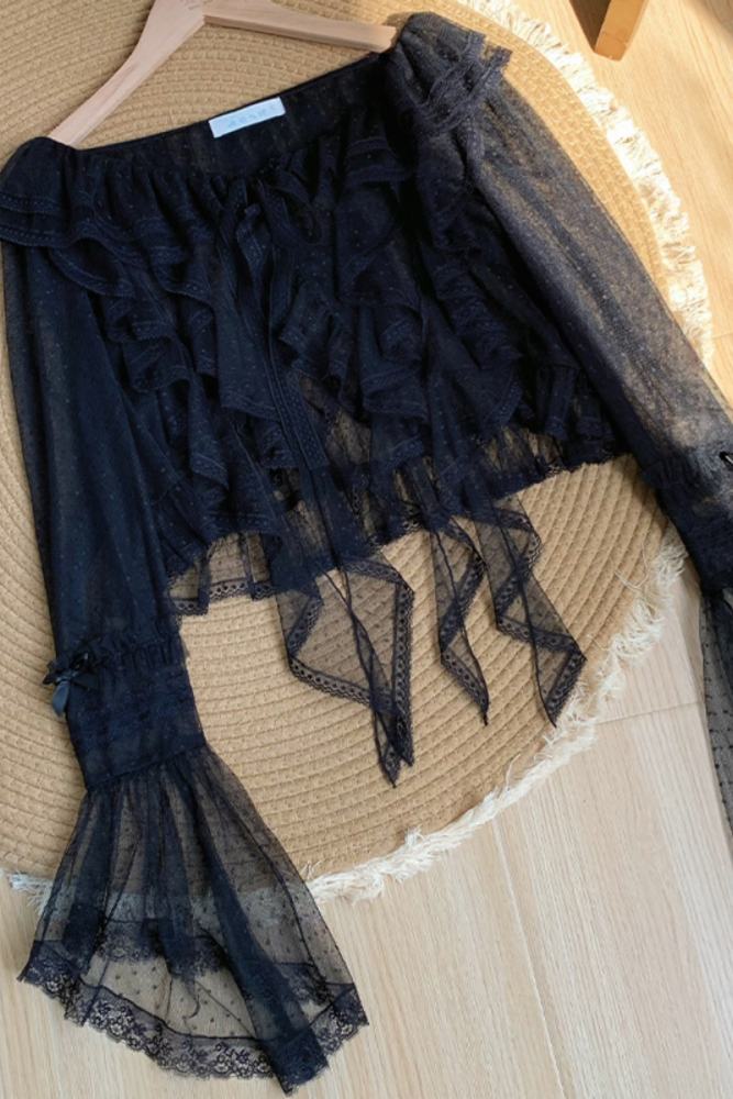 Withpuji Sunny Wind Summer Puff Sleeves Black Cardigan
