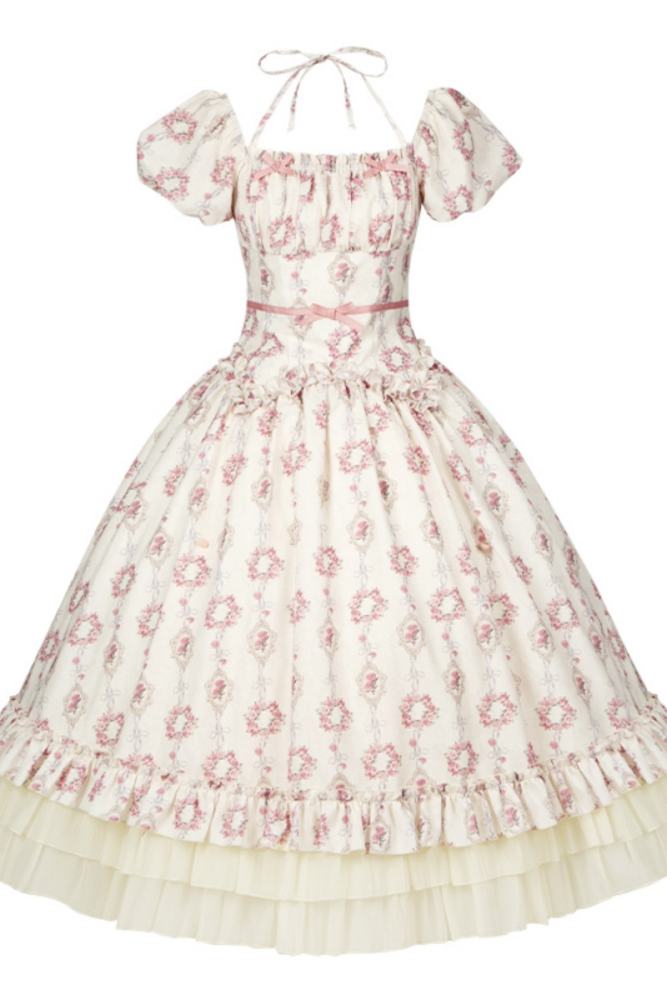 Withpuji Roses after Rain Apricot Printed Dress Lolita Clothes