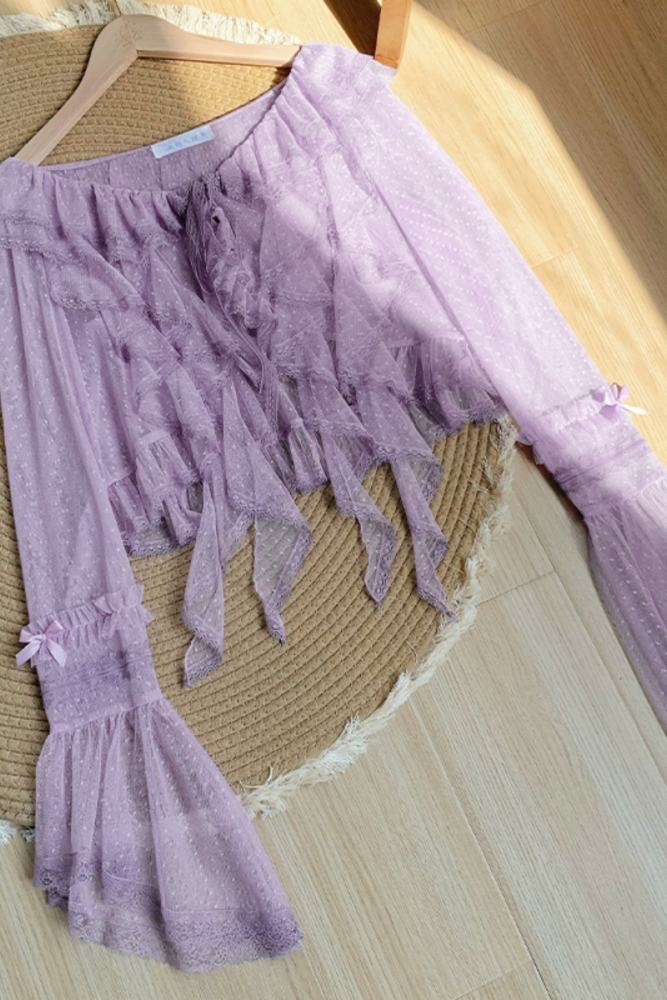 Withpuji Sunny Wind Summer Puff Sleeves Black Cardigan