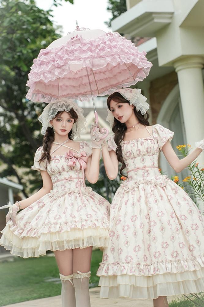 Withpuji Roses after Rain Apricot Printed Dress Lolita Clothes