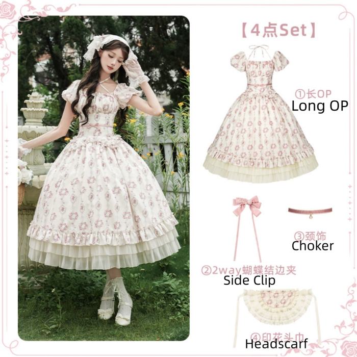 Withpuji Roses after Rain Apricot Printed Dress Lolita Clothes