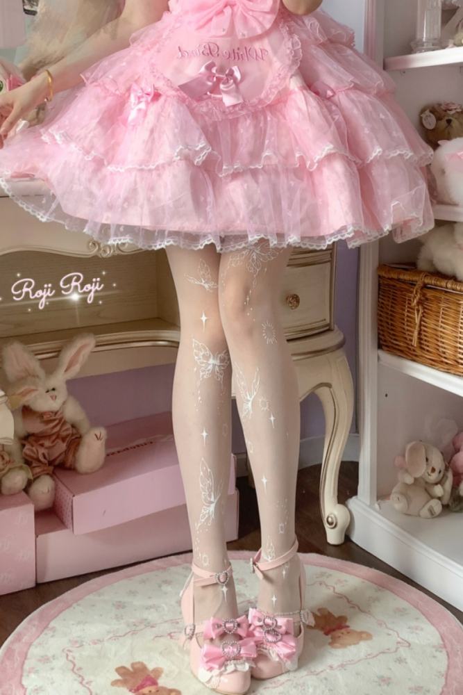 Roji Butterfly Dream Summer Shiro Print Lolita Tights