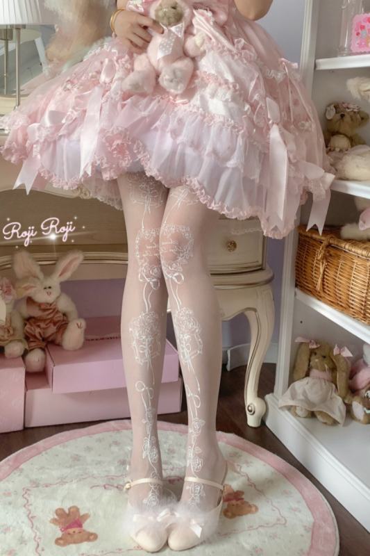 Roji Rose Frame Summer Shiro Print Lolita Tights