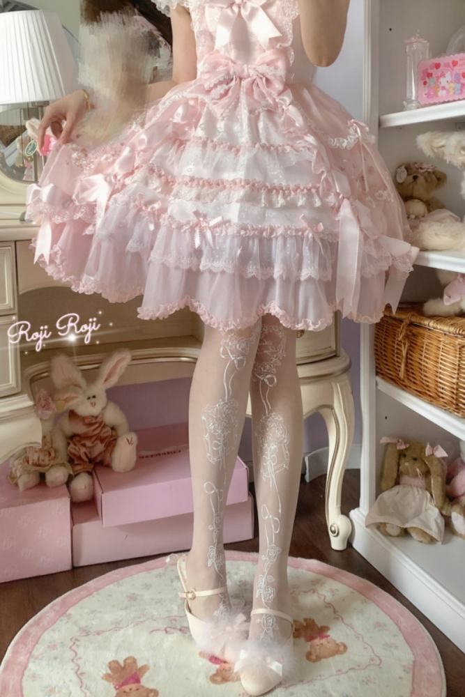 Roji Rose Frame Summer Shiro Print Lolita Tights