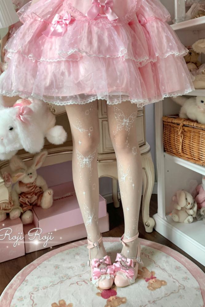 Roji Butterfly Dream Summer Shiro Print Lolita Tights