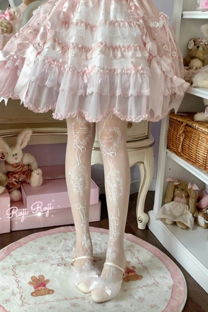 Roji Rose Frame Summer Shiro Print Lolita Tights