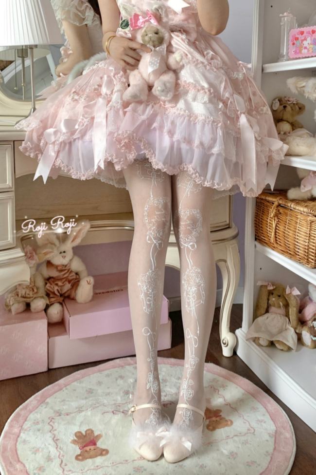 Roji Rose Frame Summer Shiro Print Lolita Tights
