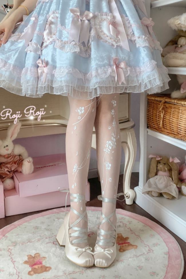 Roji Flowing Cherry Spring White Lolita Tattoo Pantyhouse