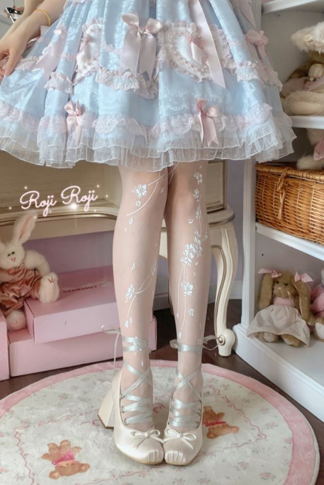 Roji Flowing Cherry Spring White Lolita Tattoo Pantyhouse