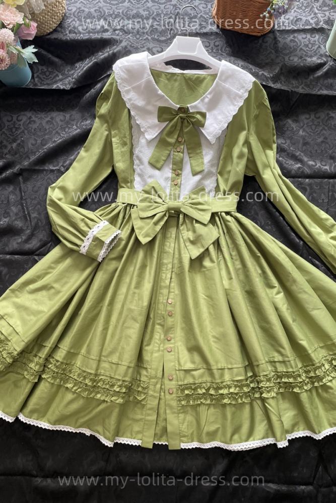 Commission Spring Front Opening Light Green Classic Lolita Dress