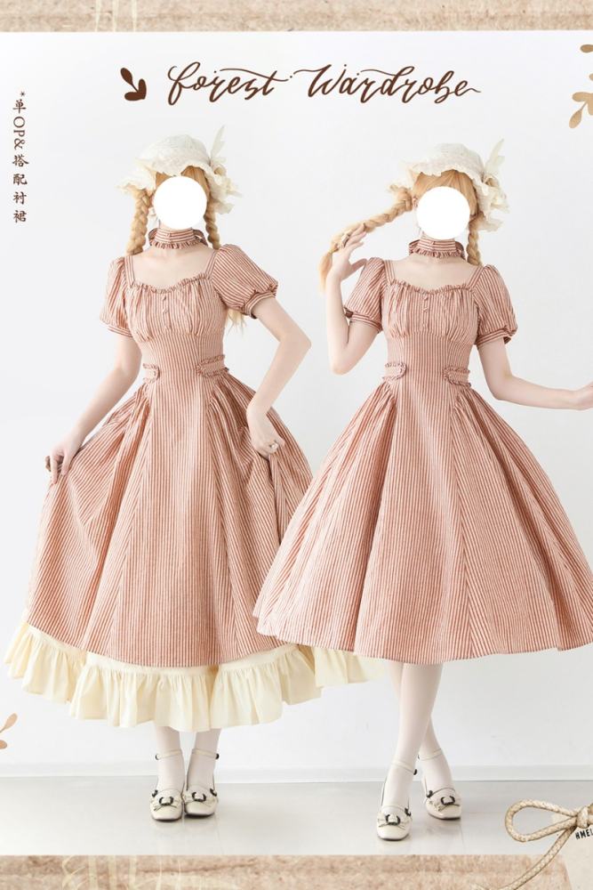Forest Wardrobe Fragrance Forest French Vintage Striped Apricot Dress