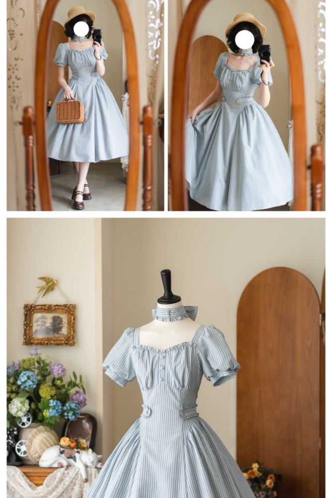 Forest Wardrobe Fragrance Forest French Vintage Striped Apricot Dress