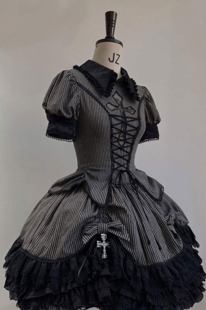Susin Striped Cross Gothic Set Lolita Dress Clothes