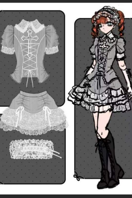 Susin Striped Cross Gothic Set Lolita Dress Clothes