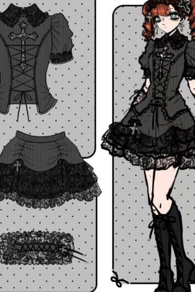 Susin Striped Cross Gothic Set Lolita Dress Clothes