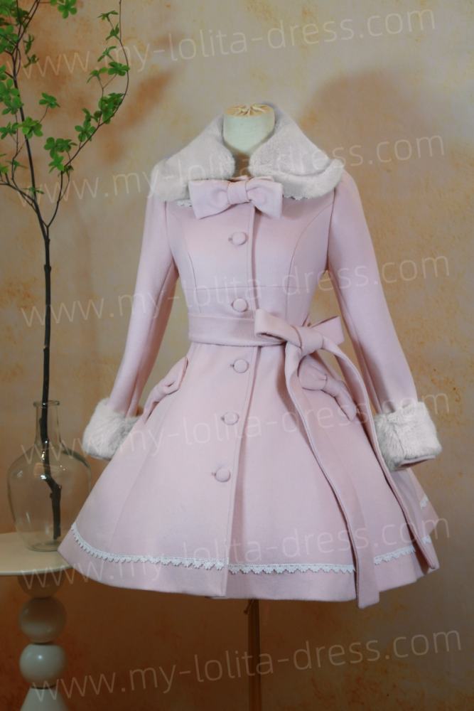 Commission Lolita Princess Winter Single-breasted Long Coat Fur Collar