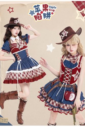 Honey Machine Apple Trap Denim One Piece Dress Lolita Clothes