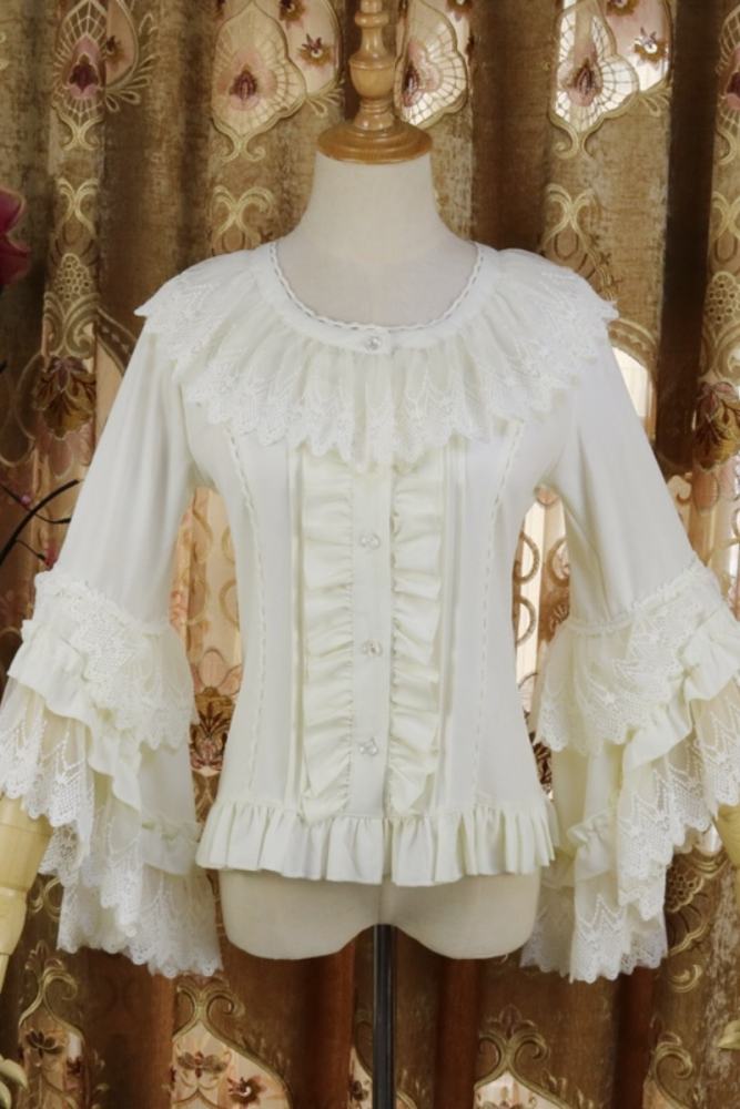 (BFM) Round Ruffles Collar Long Sleeves Blouse 3 Colors