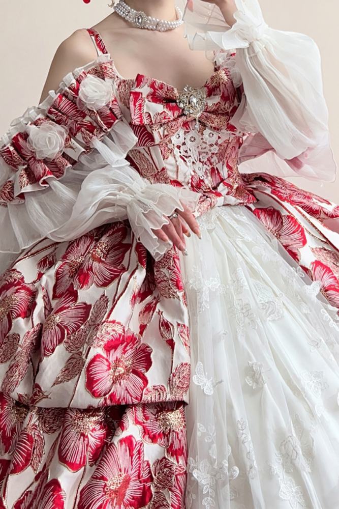 (BFM) Embroidery Butterfly Theme Super Puffy Wedding Dress Evening Gown