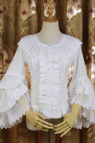 (BFM) Round Ruffles Collar Long Sleeves Blouse