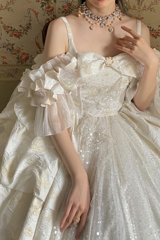 (BFM) Embroidery Butterfly Theme Super Puffy Wedding Dress Evening Gown