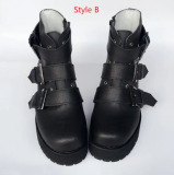 Matte Black Buckles Lolita Short Boots