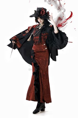 Red Cheongsam Qi Dress and Cape