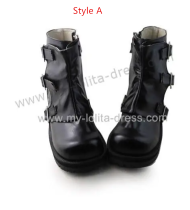 Matte Black Buckles Lolita Short Boots