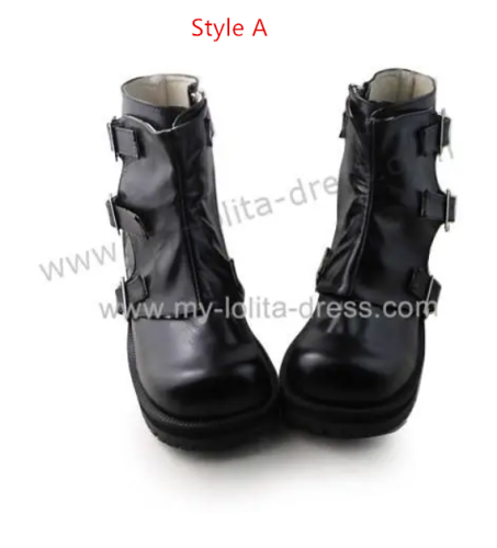Matte Black Buckles Lolita Short Boots