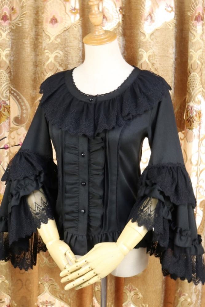 (BFM) Round Ruffles Collar Long Sleeves Blouse 3 Colors