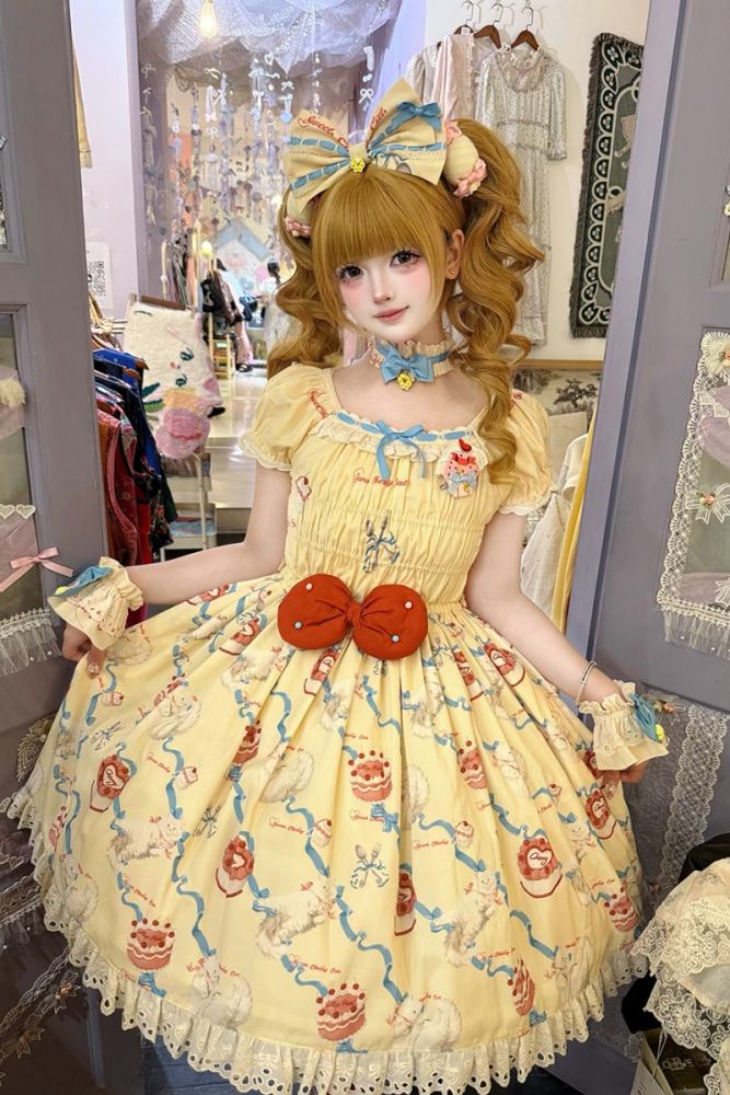 Ribbon Kitten Sweet Print Dress Lolita Clothing