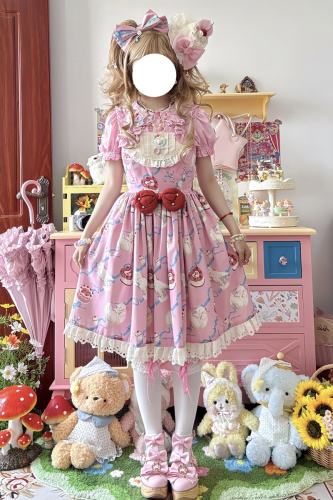 Ribbon Kitten Sweet Print Jumper Dress Lolita Clothes Custom-Tailor