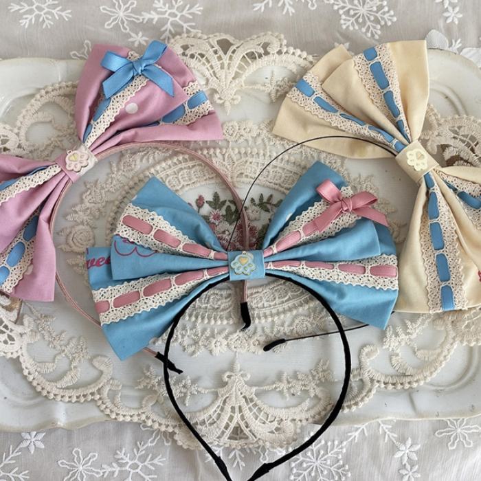 Ribbon Kitten Sweet Print Cake Hat Lolita Accessories