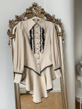 Little Dipper Gothic Ouji Lolita Blouse  Long Sleevees White Blouse white lace Size L Long Version - In Stock