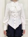 Little Dipper Gothic Ouji Lolita Blouse  Long Sleevees White Blouse white lace Size L Long Version - In Stock