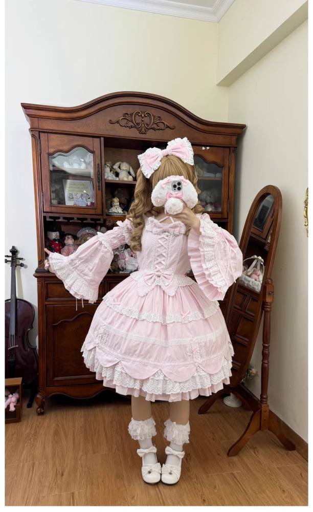 Cream Petal Cotton Lolita Dress and Set-in Sleeves