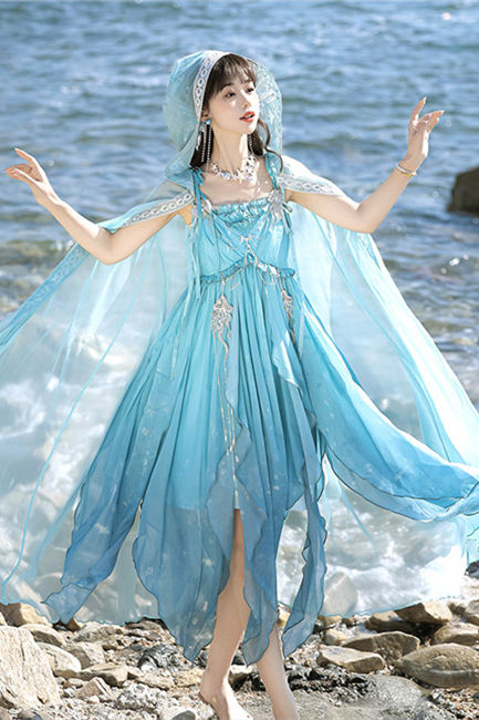 Sea Spirit Chinese Style Jumper Dress and Cape