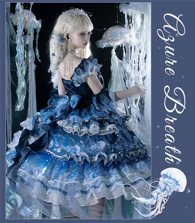 Ying Luo Fu Blue Jellyfish Ombre Classic Lolita Dress and Accessories