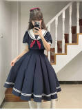 Beleganty Fashion Lolita Sea and Wind Navy Lolita Skirt and Top