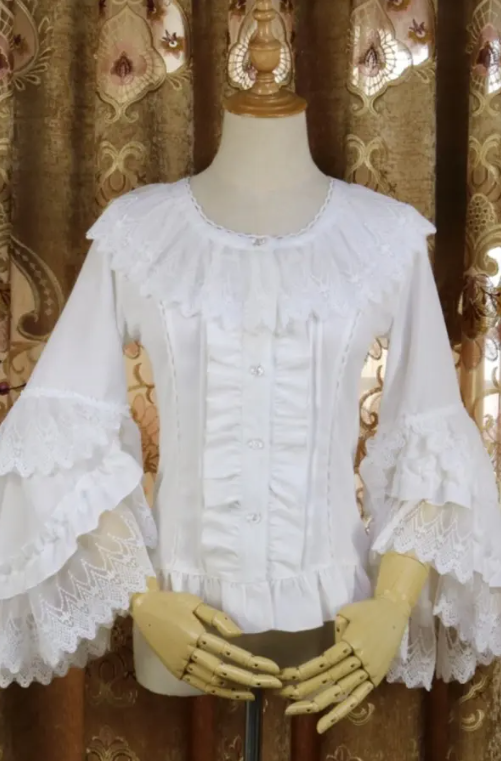 (BFM) Round Ruffles Collar Long Sleeves Blouse 3 Colors