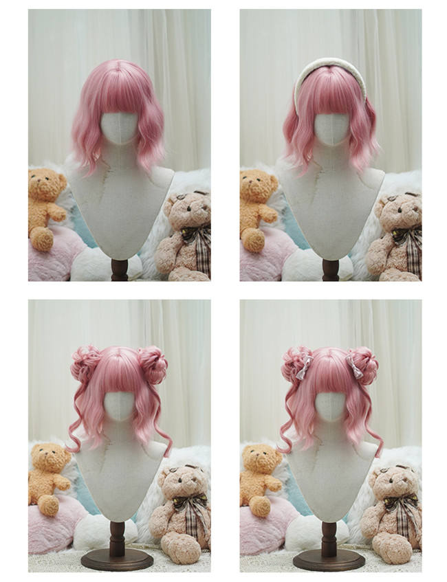 Yuchashui Sweetheart Bobo Cut Lolita Wig and Double Bun Hairstyle